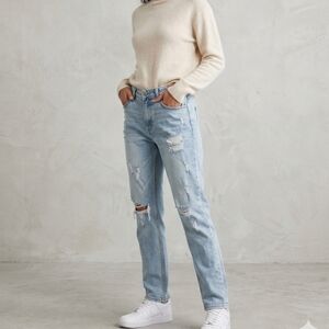Women’s Light Blue Distressed Straight-Leg Jeans